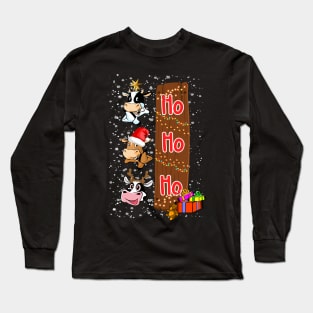 Christmas Heifer Santa Hat Christmas Lights Cow Lovers Long Sleeve T-Shirt